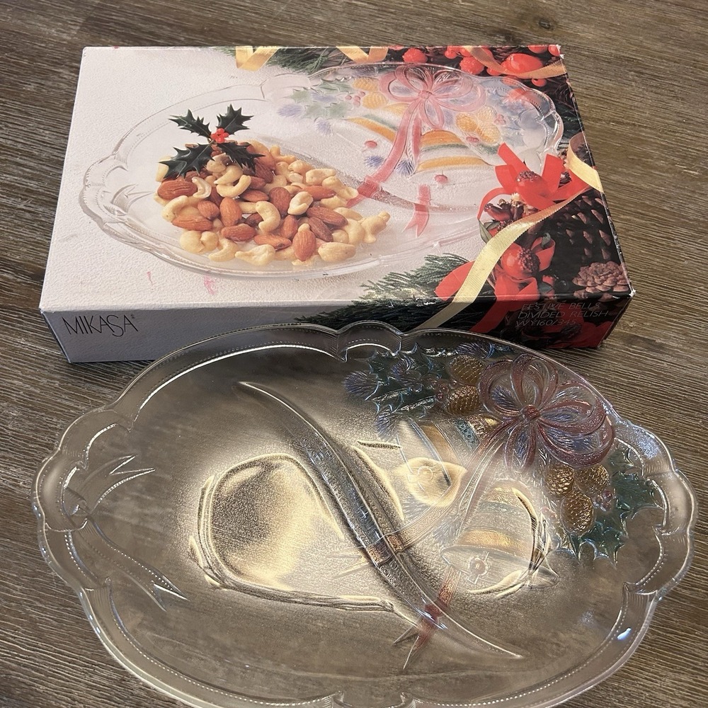 MIKASA Crystal Glass Festive Bells Divided Relish Tray WY160/345 - Picture 3 of 3